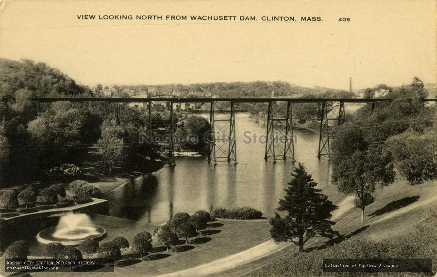 Postcard: View Looking North from Wachusett Dam, Clinton, Massachusetts